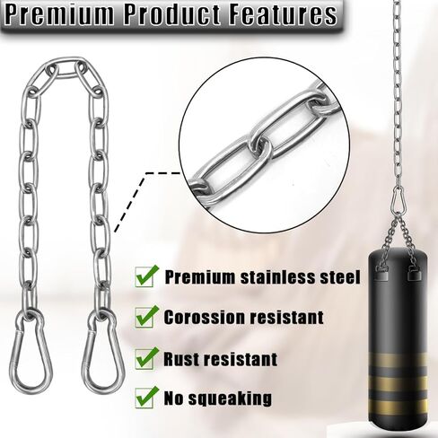 2 Pack Hanging Swing Chain with 4 Carabiners 25.6in, 660LB Capacity Heavy Duty Hammock Hardware Kit for Punching Bags, Swing Chairs, Indoor & Outdoor Gym (Black) in Kuwait