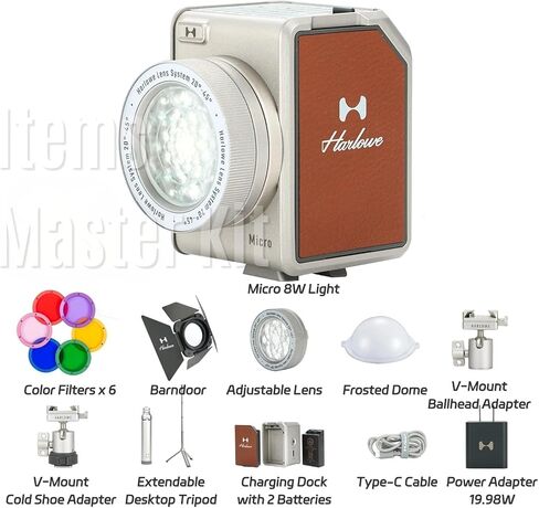 Micro 8 Spectra Master Kit 8W RGBCW Light 1700K-10000K Dimmable CRI/TLCI 96+ ، التحكم في التطبيق ، السفر المحمول RGB وضوء الصور لمشاركي المحتوى in Kuwait