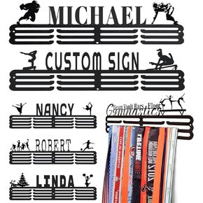 Goutoports Medal Hanger Display Rack - Personalized Award Ribbon Organizer for Sports Race Runner Gymnastics Plaques Hanger for Wall Mount Hold Up 60 Medal for Athlete - Never Give Up