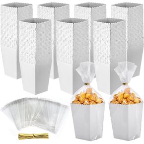 120 قطعة من علب الفشار الصغيرة، 2.2 × 4.2 × 3 بوصة، أكواب فشار ورقية صغيرة مع كيس سيلوفان شفاف، صناديق فشار بيضاء للاستعمال مرة واحدة للحفلات in Kuwait