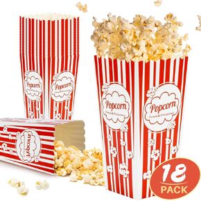 MAQIHAN 18PCS Popcorn Boxes Containers - 46oz Square Popcorn Bowls Square Popcorn Buckets Popcorn Tub Paper Cups Holders Disposable Kids Christmas Movie Night Party Individual Servings Red & White