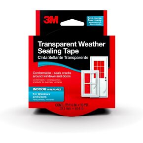 3M Transparent Weather Sealing Tape, 1.5" in x 30' ft, For Interior Windows and Doors, Moisture Resistant Tape, Helps Reduce Energy Loss, Seals Cracks, Made in the USA (2110NA)