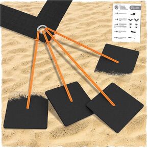 Beach Volleyball Sand Anchors - XLarge 6x6 inch Heavy Duty Plastic Boards + Elastic Thick Cord. Fits All Beach Volleyball Boundary Lines. 4 Pack (Lines not Included)