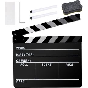 Film Directors Clapboard, Black Move Slate Clapper Board Props | Acrylic Cut Action Scene Clapboard for Film, Comes with a Blackboard Eraser, Two Custom Pens, Cleaning Cloth and Hex Wrench in Kuwait