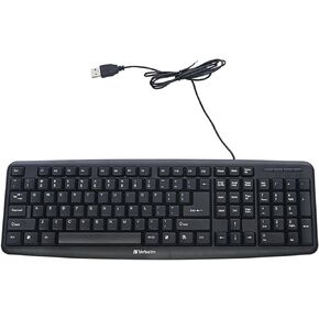 Verbatim Slimline Wired Keyboard and Mouse Combo USB Plug-and-Play Numeric Keypad Adjustable Tilt Legs Optical Corded Mouse Full-Size Computer Keyboard Compatible with PC, Laptop - FFP Packaging Black