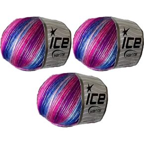 Ice Yarns Picasso Rainbow (3-Piece Pack) Blue, Purple, Green, Yellow, Orange, Pink Fuzzy with Subtle Sheen Yarn 44% Acrylic, 56% Polyester (3x1.76 Oz),(3x125 yds)