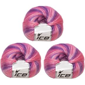 Ice Yarns Picasso Rainbow (3-Piece Pack) Blue, Purple, Green, Yellow, Orange, Pink Fuzzy with Subtle Sheen Yarn 44% Acrylic, 56% Polyester (3x1.76 Oz),(3x125 yds) in Kuwait