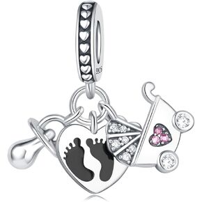 Sterling Silver Charms for Bracelets Love Mom Dangle Pendants Charms Beads Blessing Flower Bead Pendant Mother's Day Jewelry Gifts for Women