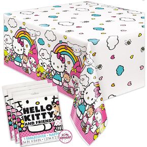 Unique Hello Kitty Birthday Decorations - Rectangular Plastic Tablecloth (Pack of 1) & Sticker (1)