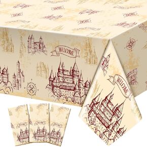 3 Pcs Wizard Tablecloth Wizard Decorations Wizard Party Plastic Table Cloth Disposable Vintage Castle Decor for Wizard Decoration Halloween Witch Party Supplies