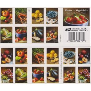 Fruits and Vegetables Forever Stamps Booklet of 20