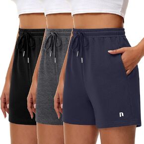 Neer 3 Pack Women's Sweat Shorts, Drawstring Running Short with Pockets, Summer Athletic Casual Walking Gym Lounge Short