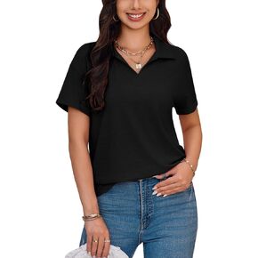Imily Bela Womens Short Sleeve Polo T Shirts V Neck Summer Casual Basic Tee Tops