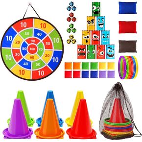 58PCS Carnival Games Combo Set, Dart Board Games Knock Down Can Games Bean Bag Toss Game Party Games Indoor Outdoor Birthday Party Games Fall Festival Field Day Games For Kids Adults Yard Games