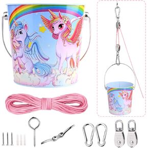 FUQUN Treehouse Accessories for Kids,Pulley with Bucket Cable, Kids Playhouse Accessories, Pulleys for Kids, Pirate Ship Accessories Outdoor, Playhouse Game Accessories (Unicorn)