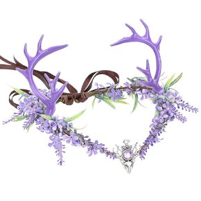 MOSTORY Black Flower Antler Crown - Dark Reindeer Headpiece Gothic Elf Circlet Deer Horns Headband for Women Cosplay Renaissance Goth Wedding Renfaire Accessory