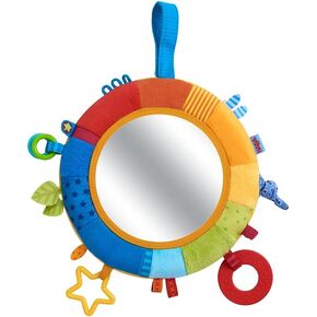 HABA Rainbow Discovery Mirror - Hang from Crib or Use as a Pillow with Entertaining Elements for Baby to Explore