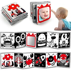 Black and White High Contrast Baby Toys 0-6 6-12 Months Soft Sensory Crinkle Book for Newborn Essentials Brain Development Tummy Time Toys Infant 0-3 3-6 Month Montessori