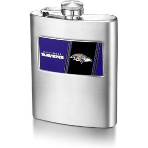 NFL Baltimore Ravens 8-Ounce Matte Finished Stainless Steel Hip Flask with Rectangular Team Emblem and Funnel