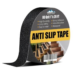 Grip Tape - 4Inch x 36Feet Heavy Duty Anti Slip Tape High Traction 80 Grit Non Skid Tape for Stairs, Waterproof Anti Slip Tape Durable Triple Layer Adhesive Non Slip Tape for Step Treads - Black