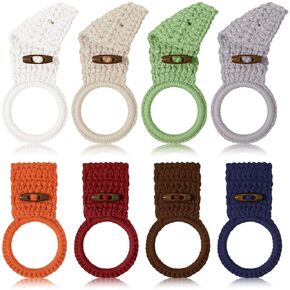 Hoolerry 8 Pcs Crochet Hanging Dish Towel Holder Hanging Kitchen Towels Ring Kitchen Towel Hanger with Hanging Loop Button for House Oven Stove Door, 8 Colors (Bright Colors,Skirt)