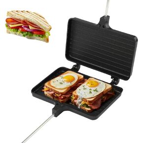 Double Pie Iron Campfire Sandwich Maker,Non Stick Coated Insulated Handle Sandwich Grill,Fast Heat Conduction Sandwich Frying Pan for Camping Cookware Equipment