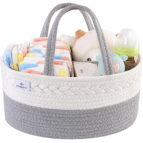 PHILORN Diaper Caddy Organizer, Cotton Rope Diaper Caddy Basket, Woven Diaper Caddy with Dividers, Nursery Storage Basket for Changing Table, Car Diaper Caddy, Baby Shower Gifts