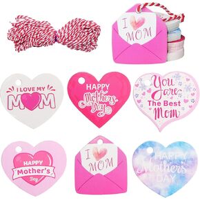 Happy Mother's Day Gift Tags,120 Pcs Heart Mother's Day Hanging Paper Tags with String Best Mom Labels for Gift Wrapping Supplies