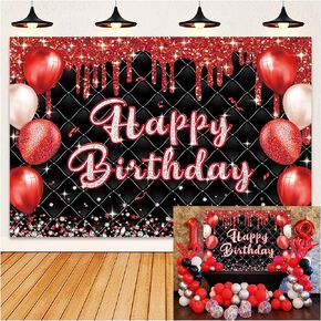 7x5ft Red Black Birthday Backdrop Luxury Glitter Dots Diamond Sparkle Women Girls Birthday Balloon Confetti Background Birthday Anniversary Women Men Red Birthday Backdrops