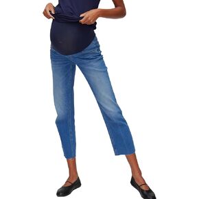 بنطلون جينز نسائي من Motherhood Maternity فائق التمدد فوق البطن وساق مستقيمة ونحيف باللون الأزرق النيلي in Kuwait