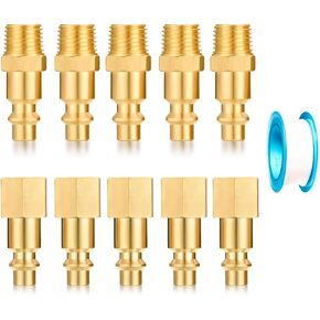 1/4 Inch NPT Brass Female and male Air Hose Quick Connect Adapter,Industrial Solid Brass Air Hose Fittings Plug Kit,Air Compressor Fittings (Female and Male Plug 10 Piece)