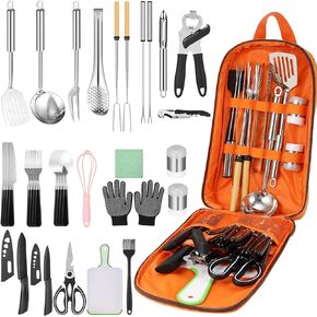 Camping Cooking Utensil Set - All in 1 Camping Cookware Set, Car Camping Essentials Gear for Cooking and Grilling, Ideal Gift for RV Tent Camper, Picnics, BBQs