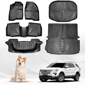 Floor Mats 3 Row & Cargo Liner for 2019-2014 Ford Explorer All-Weather Car Seat Back Cover Truck Mat Fit for 2014 2015 2016 2017 2018 2019 Explorer Accessories Fits 7 Passenger Models