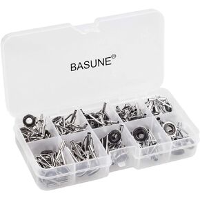 Spinning Rod Guides Tip Ceramic Guide with Eyelets, Fishing Rod Guide Replacement Tip Spare Parts Repair and Tips Repair Eye Loop Kit with Box for Spinning Rods Sea Fishing (10 Size - 80Pcs)