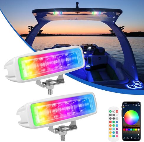 RGB Marine LED Light Bar Flood Spotlight، 2PCS 12V 80W 8000LM متعدد الألوان، 6.3 بوصة أضواء الفيضانات للقوارب البحرية لرسو السفن، قوس ملون / 316SS لشاحنة القارب ATV SUV على الطرق الوعرة in Kuwait
