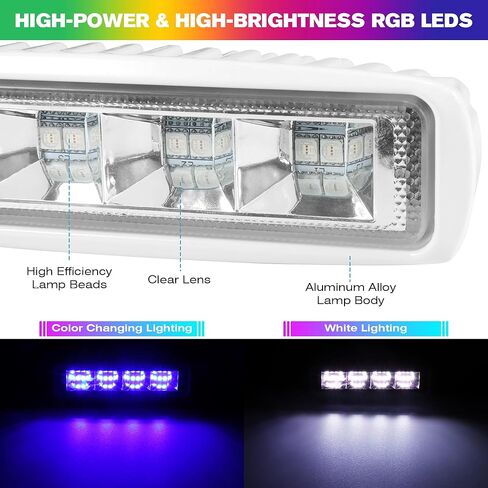 RGB Marine LED Light Bar Flood Spotlight، 2PCS 12V 80W 8000LM متعدد الألوان، 6.3 بوصة أضواء الفيضانات للقوارب البحرية لرسو السفن، قوس ملون / 316SS لشاحنة القارب ATV SUV على الطرق الوعرة in Kuwait