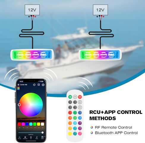 RGB Marine LED Light Bar Flood Spotlight، 2PCS 12V 80W 8000LM متعدد الألوان، 6.3 بوصة أضواء الفيضانات للقوارب البحرية لرسو السفن، قوس ملون / 316SS لشاحنة القارب ATV SUV على الطرق الوعرة in Kuwait