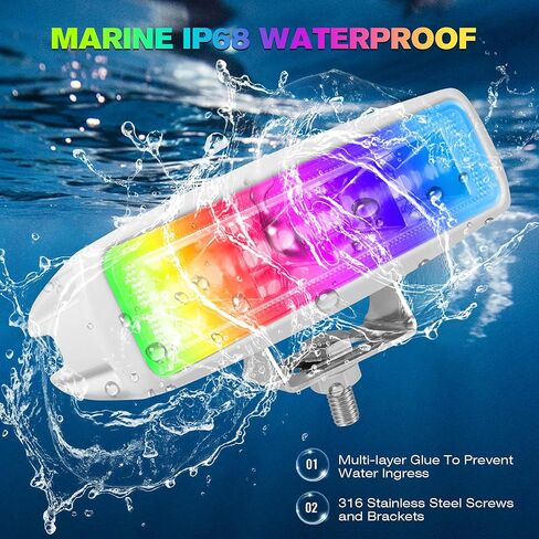 RGB Marine LED Light Bar Flood Spotlight، 2PCS 12V 80W 8000LM متعدد الألوان، 6.3 بوصة أضواء الفيضانات للقوارب البحرية لرسو السفن، قوس ملون / 316SS لشاحنة القارب ATV SUV على الطرق الوعرة in Kuwait