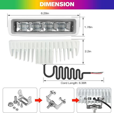 RGB Marine LED Light Bar Flood Spotlight، 2PCS 12V 80W 8000LM متعدد الألوان، 6.3 بوصة أضواء الفيضانات للقوارب البحرية لرسو السفن، قوس ملون / 316SS لشاحنة القارب ATV SUV على الطرق الوعرة in Kuwait