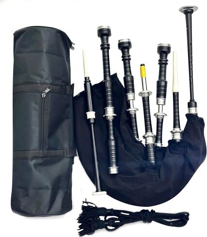 Premium Quality Scottish Highland Bagpipes Silver Mounts Black Velvet Cover Free Bag Instruction Book in Kuwait