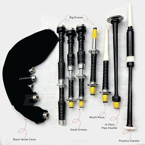 Premium Quality Scottish Highland Bagpipes Silver Mounts Black Velvet Cover Free Bag Instruction Book in Kuwait