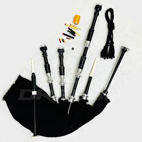 Premium Quality Scottish Highland Bagpipes Silver Mounts Black Velvet Cover Free Bag Instruction Book in Kuwait