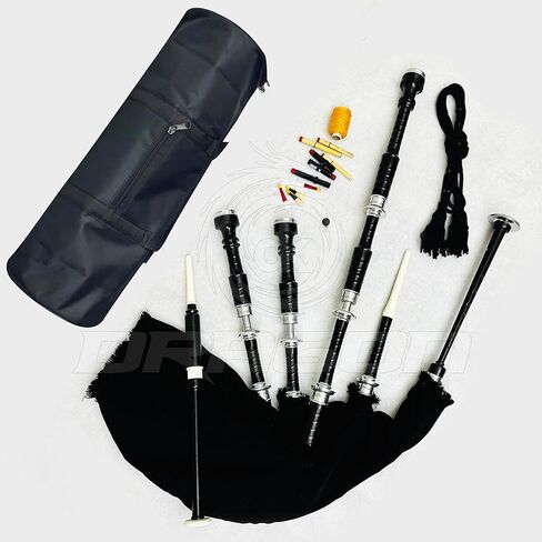 Premium Quality Scottish Highland Bagpipes Silver Mounts Black Velvet Cover Free Bag Instruction Book in Kuwait