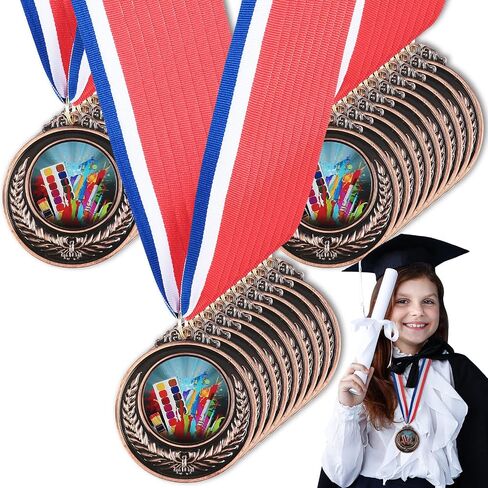 Yinkin 30 Pcs 2024 Graduation Medals for Kids Bulk Graduation Award Medals with Neck Ribbons Antique Gold Metal Graduation Trophy Award Prize Gifts for School Graduation Party Favor in Saudi Arabia