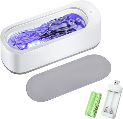 منظف ​​المجوهرات بالموجات فوق الصوتية، 45 كيلو هرتز، زر تحكم بلمسة واحدة، جهاز صغير محمول بالموجات فوق الصوتية لجميع المجوهرات، الخاتم، الأقراط، القلادة، الفضة، التجنيب، النظارات، الساعات، العملات المعدنية، شفرات الحلاقة in Kuwait