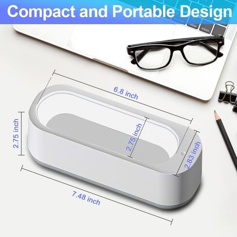 منظف ​​المجوهرات بالموجات فوق الصوتية، 45 كيلو هرتز، زر تحكم بلمسة واحدة، جهاز صغير محمول بالموجات فوق الصوتية لجميع المجوهرات، الخاتم، الأقراط، القلادة، الفضة، التجنيب، النظارات، الساعات، العملات المعدنية، شفرات الحلاقة in Kuwait