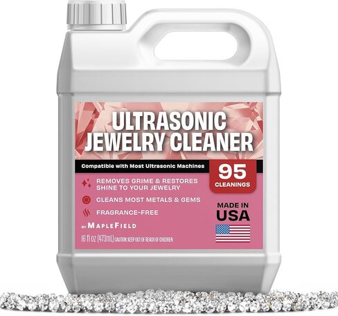 Maplefield Ultrasonic Jewelry Cleaner Solution - 16 oz Concentrated Bottle - Compatible with Diamond, Gold, Silver, and Gemstone Cleaning in Ultrasonic Machines - High-Efficiency Formula in Saudi Arabia