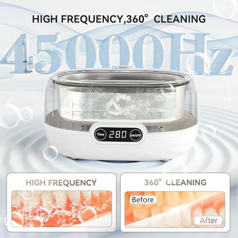منظف ​​المجوهرات بالموجات فوق الصوتية من Adiding، منظف النظارات الحلقية الصوتية 650 مل، آلة تنظيف أطقم الأسنان الاحترافية مع 5 مؤقتات رقمية، وضع ديغا 45 كيلو هرتز، آلة تنظيف العملات المعدنية المحمولة، ساعة الأقراط والقلائد in Kuwait