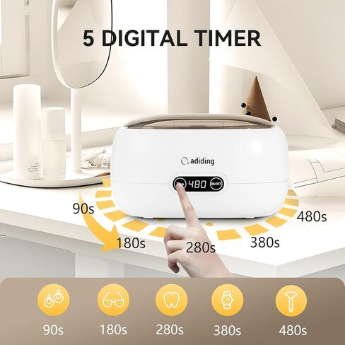 منظف ​​المجوهرات بالموجات فوق الصوتية من Adiding، منظف النظارات الحلقية الصوتية 650 مل، آلة تنظيف أطقم الأسنان الاحترافية مع 5 مؤقتات رقمية، وضع ديغا 45 كيلو هرتز، آلة تنظيف العملات المعدنية المحمولة، ساعة الأقراط والقلائد in Kuwait