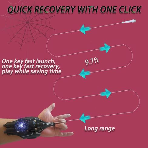 الاستكشاف بسهولة: Spider Web Shooter - قابل لإعادة الشحن عبر USB، نطاق 9.7 قدم، استرجاع بزر واحد، أكواب شفط مزدوجة الوظائف ومغناطيس in Saudi Arabia